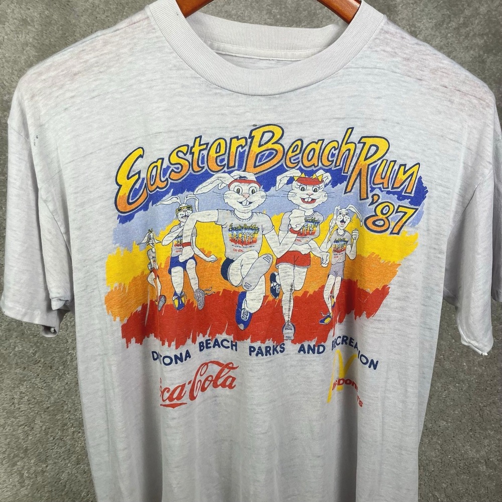 Vintage 80s Easter Beach Run T-Shirt Daytona Anthropomorphic Furry Paper Thin